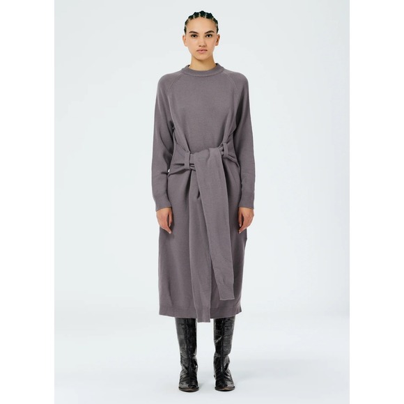 Tibi Dresses & Skirts - Tibi Airy Extrafine Wool Blair Dress Grey Tie Waist Midi Sweater Dress Medium